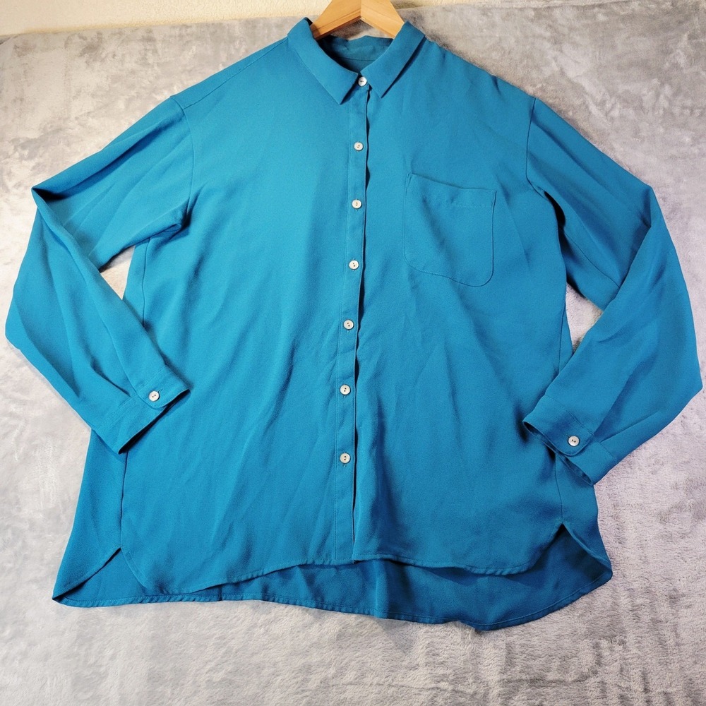 J. Jill Green Button‎ Down Shirt Long Sleeve Crepe Versatile Office Top Size M